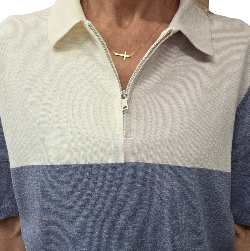 Reiss 1/4 Zip Polo Sweater Wool Blend Colorblock Size M - Picture 6 of 11